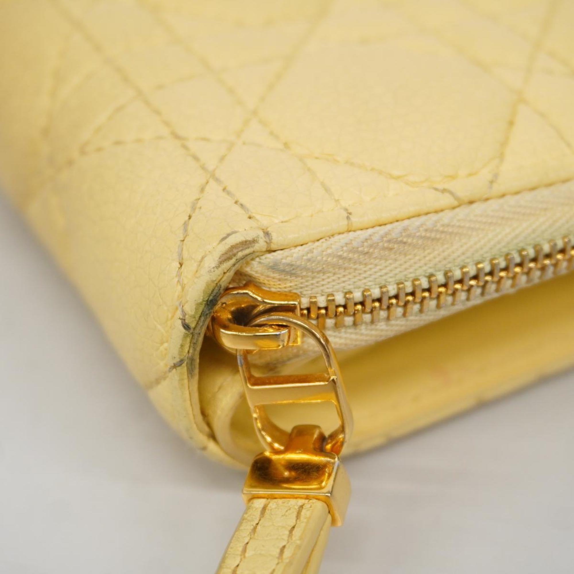 Christian Dior Wallet Caro Leather Yellow Women's