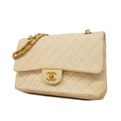 Chanel Shoulder Bag W Flap Chain Lambskin White Women's