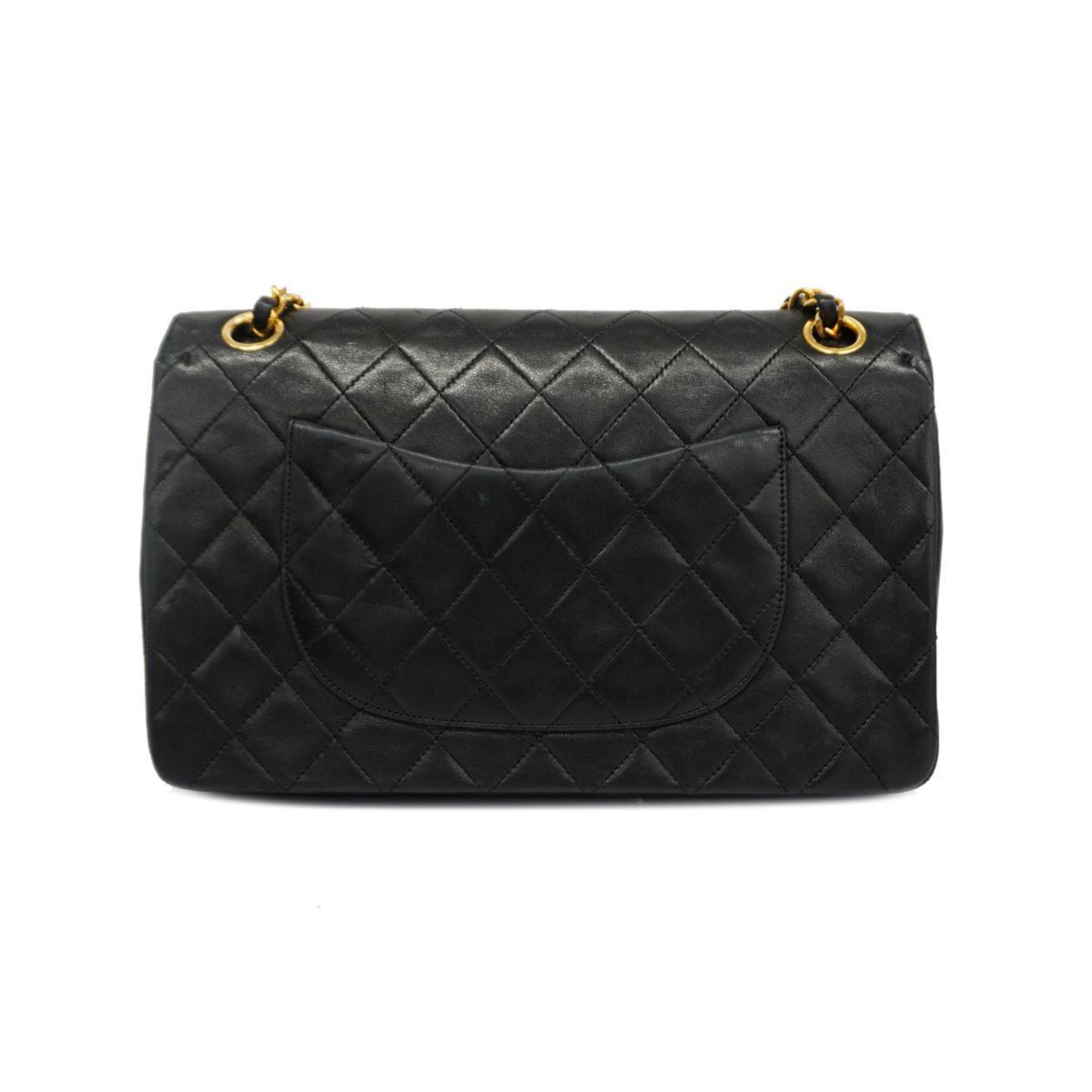 Chanel Shoulder Bag Matelasse W Flap Chain Lambskin Black Women's