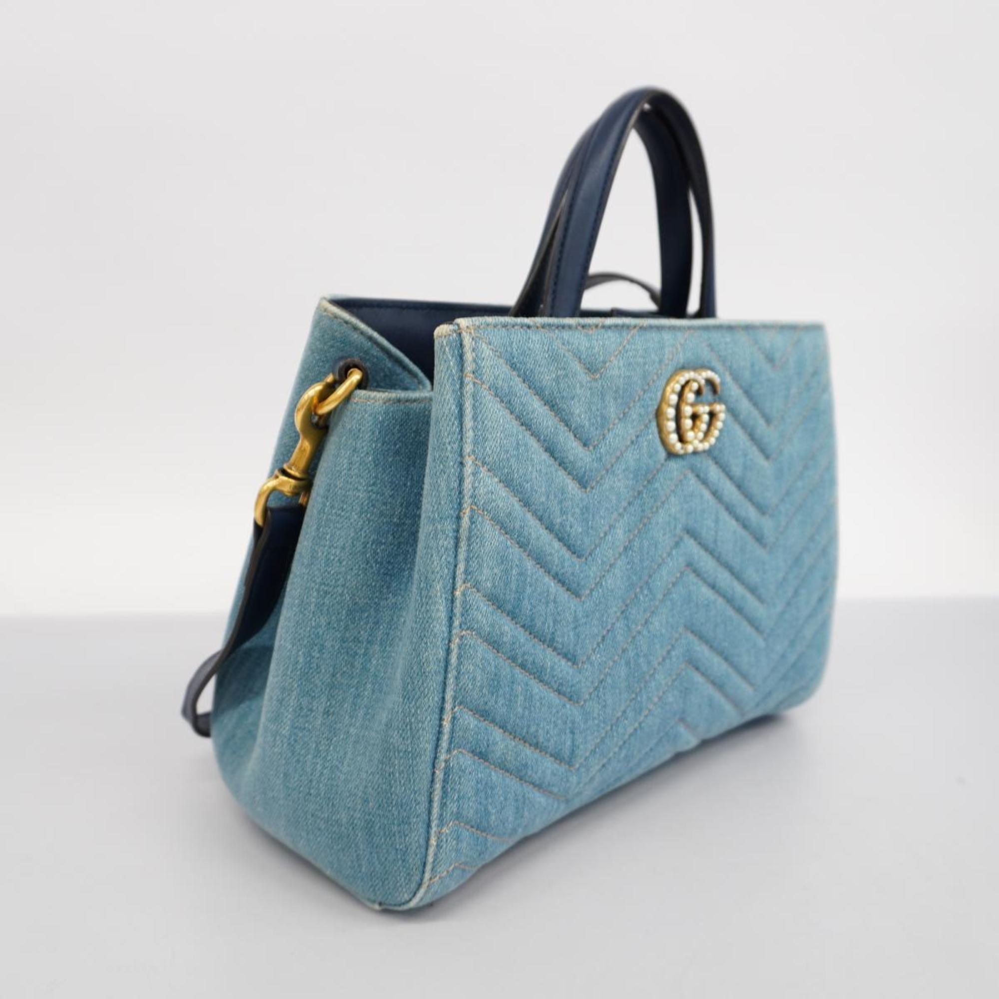 Gucci Handbag GG Marmont 443054 Denim Blue Champagne Women's