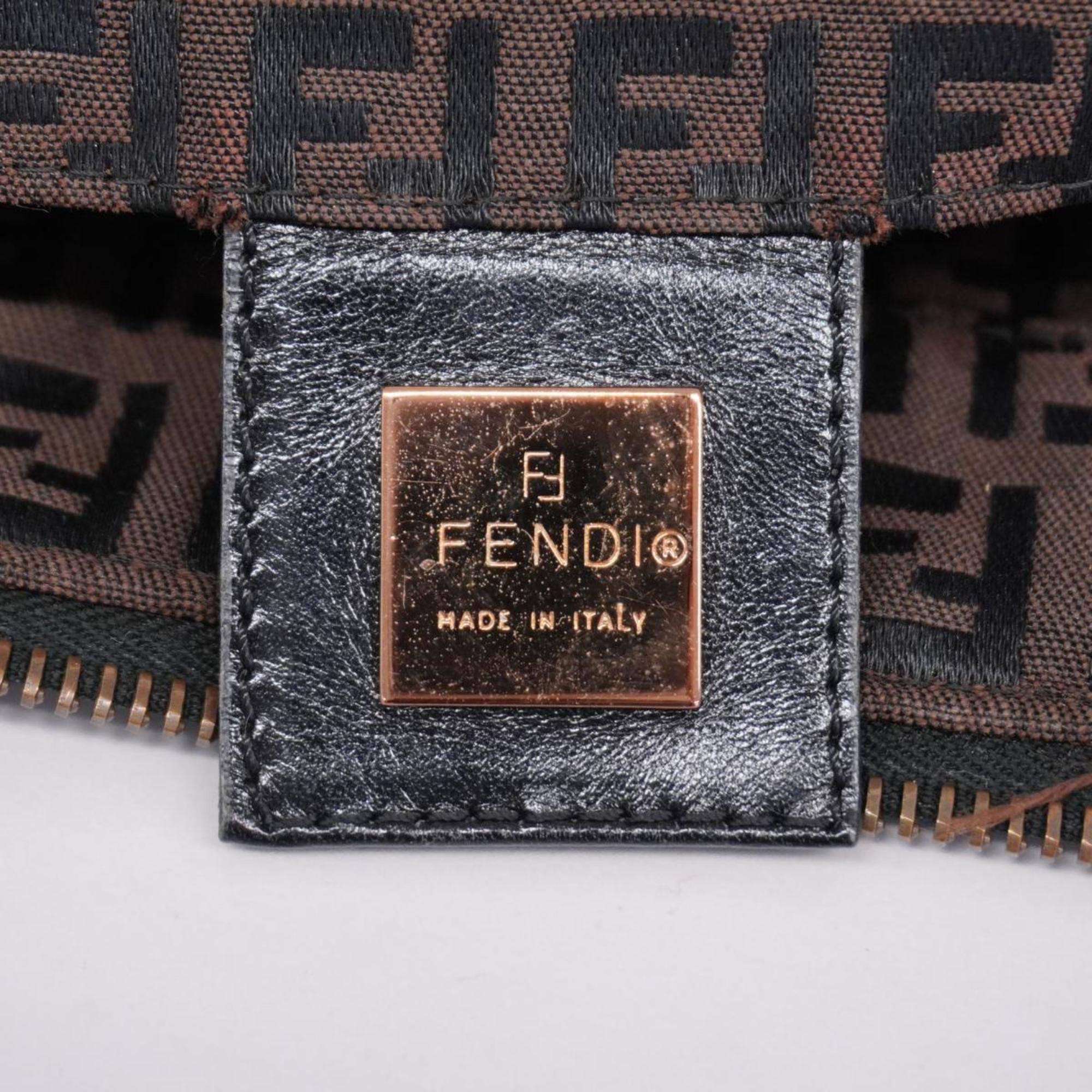 Fendi Tote Bag Zucchino Nylon Canvas Brown Black Pink Women's