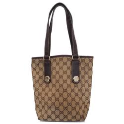 Gucci Tote Bag GG Canvas 153361 Leather Brown Champagne Women's