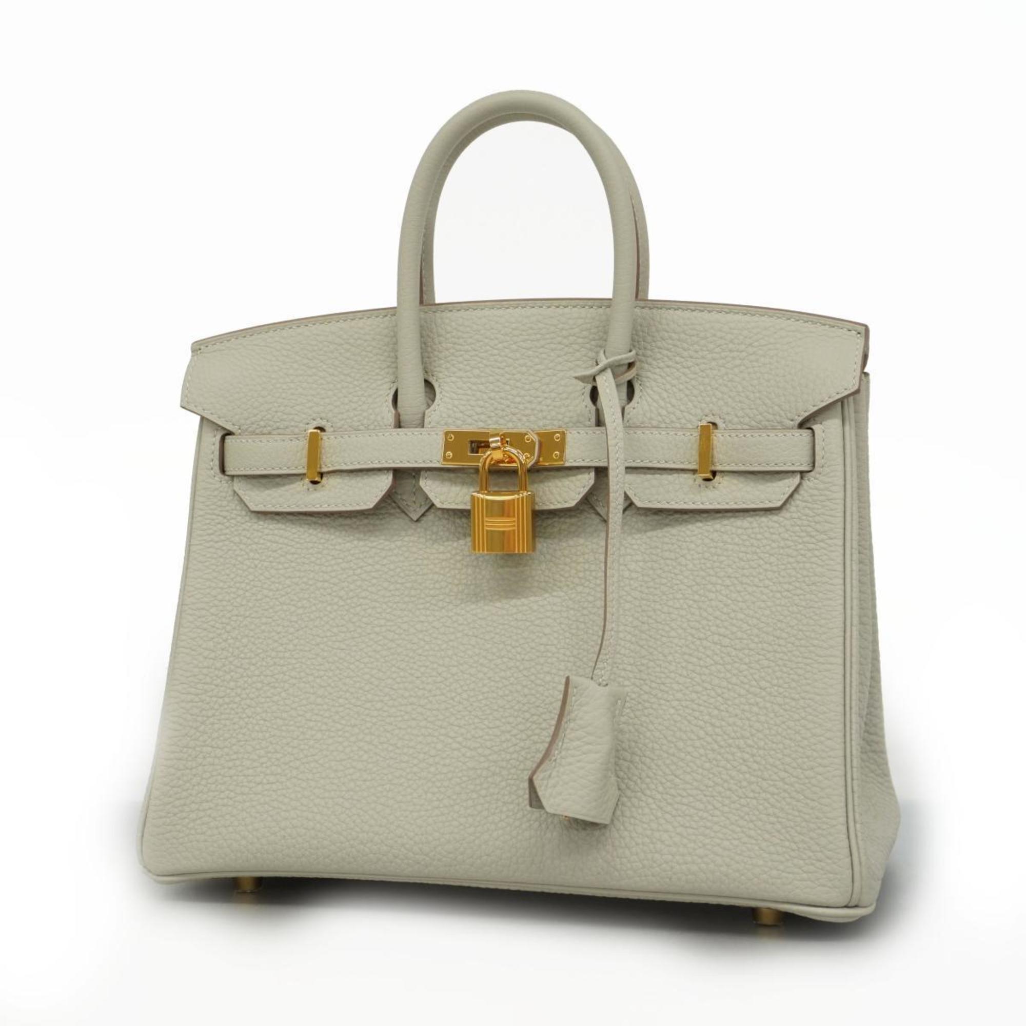 Hermes handbag Birkin 25 U stamp Taurillon Clemence pearl grey ladies