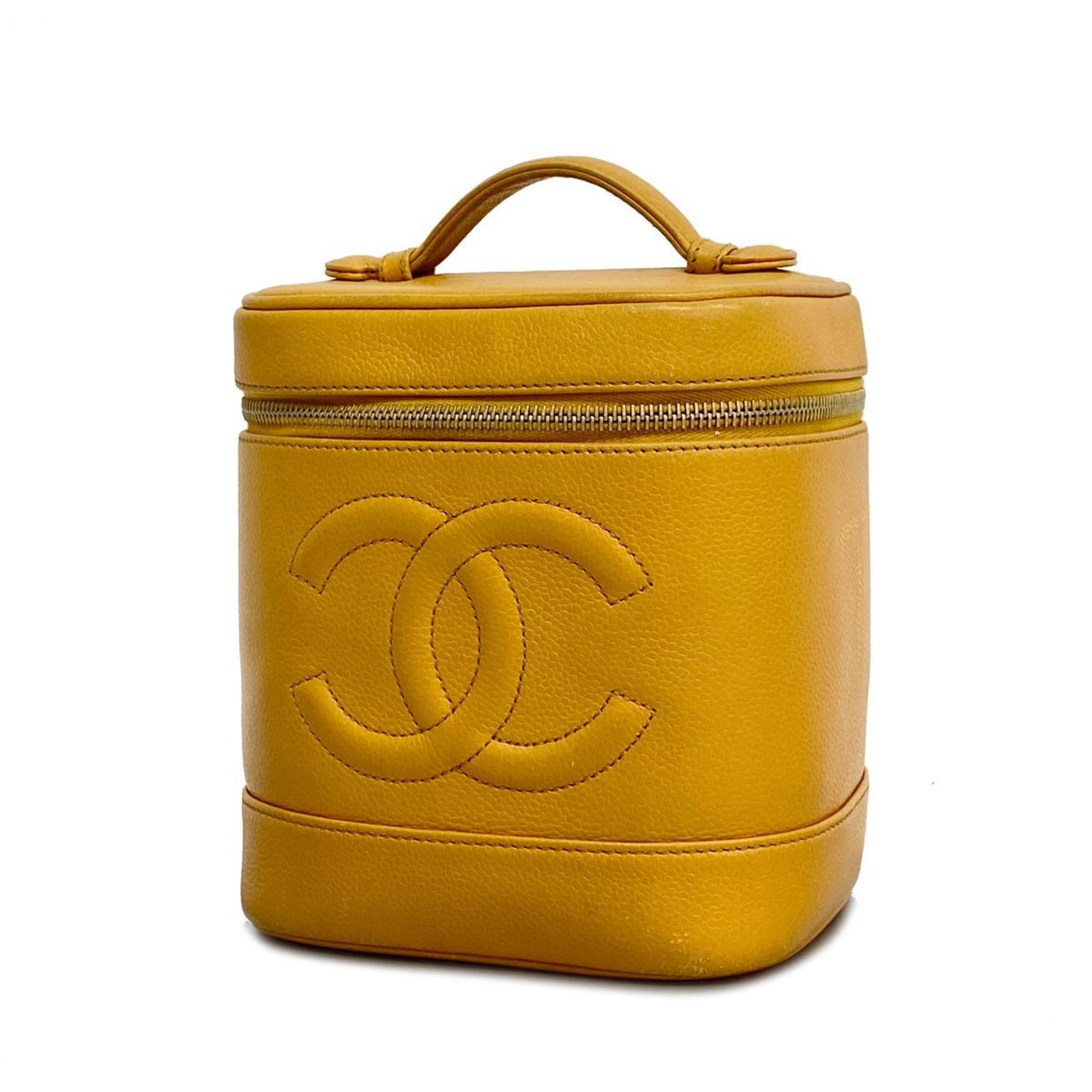 Chanel Vanity Bag Caviar Skin Orange Women's