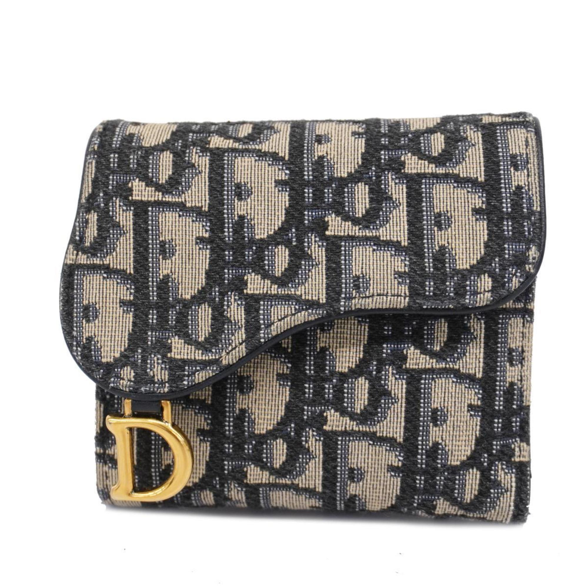 Christian Dior Tri-fold Wallet Trotter Canvas Navy Women's
