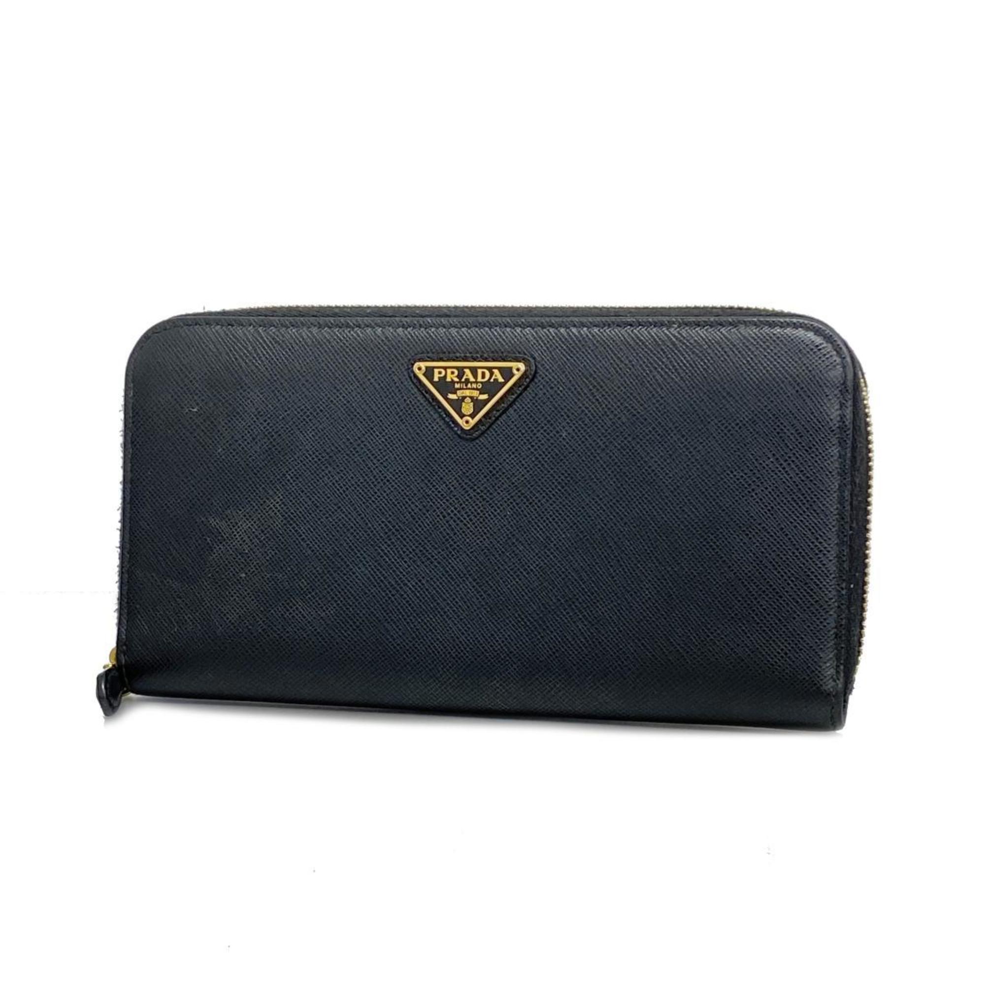 Prada Long Wallet Saffiano Leather Black Men's Women's