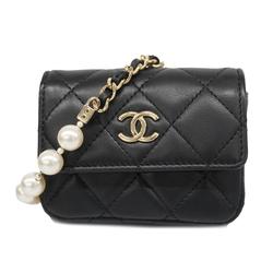 Chanel Waist Bag Matelasse Lambskin Black Champagne Women's