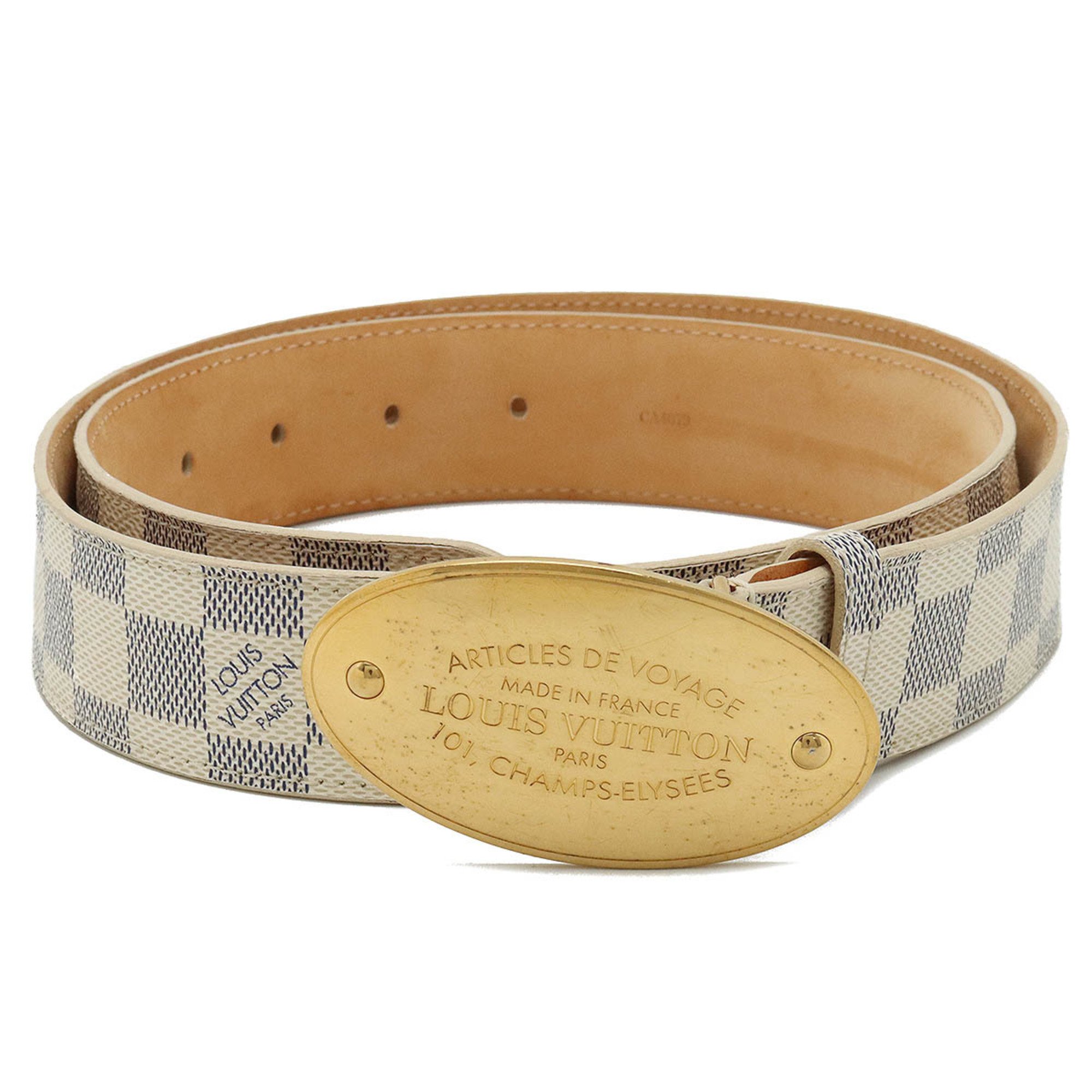 LOUIS VUITTON Damier Azur Santur Voyage Belt Leather #90 M9837U