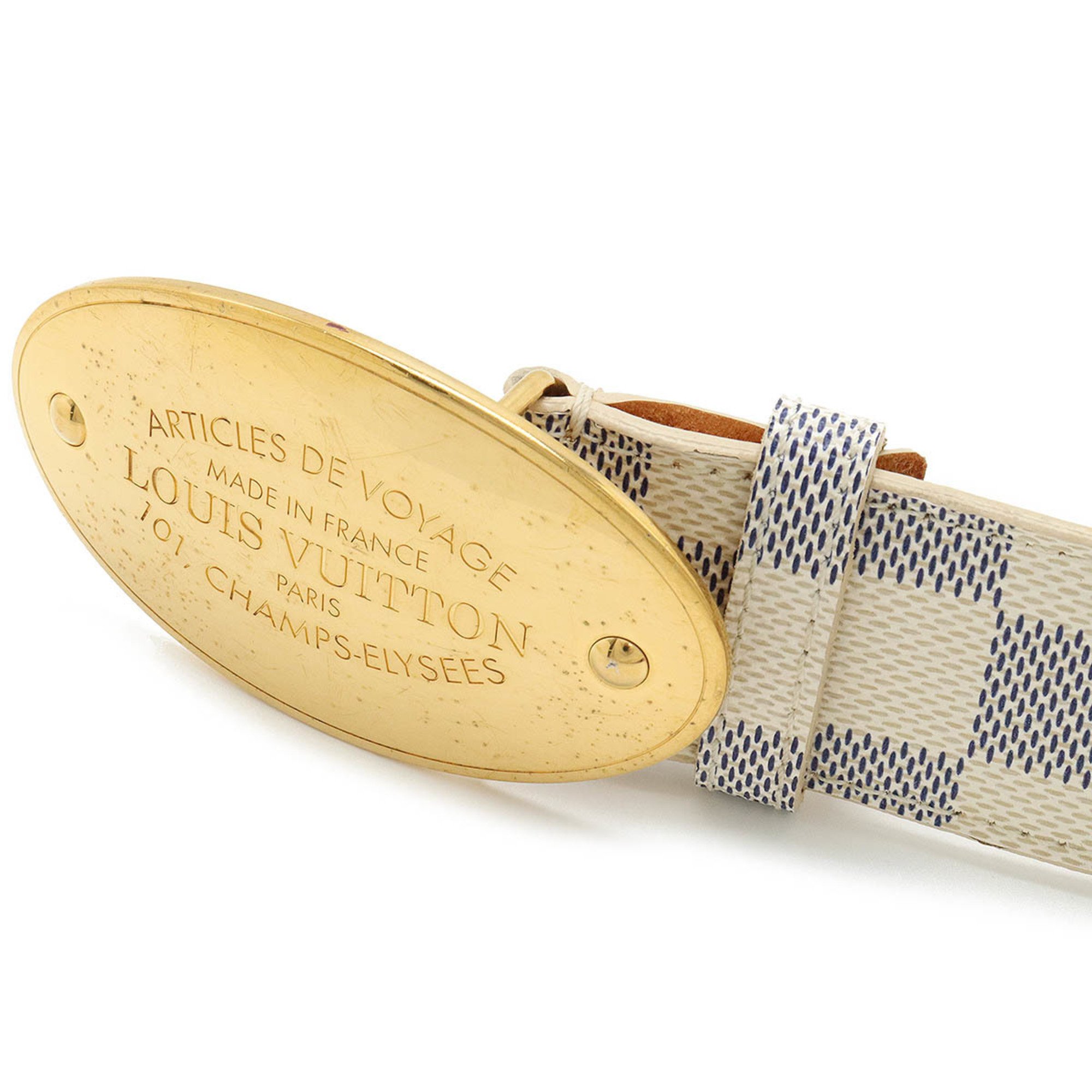 LOUIS VUITTON Damier Azur Santur Voyage Belt Leather #90 M9837U