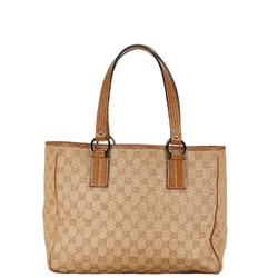 Gucci GG Canvas Tote Bag Handbag 113017 Beige Brown Leather Women's GUCCI