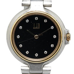 Dunhill Millennium 12P Diamond Watch Quartz Black Dial Stainless Steel Plated Ladies