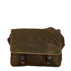 Prada Triangle Plate Shoulder Bag VA0768 Khaki Brown Nylon Leather Women's PRADA