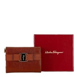 Salvatore Ferragamo Vara Ribbon Embossed Pouch Brown Leather Women's