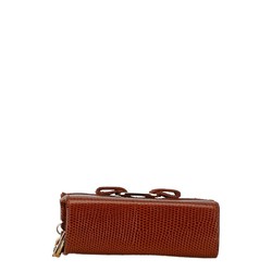 Salvatore Ferragamo Vara Ribbon Embossed Pouch Brown Leather Women's