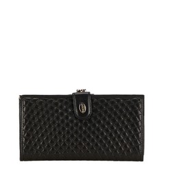 BALLY Quilted Long Wallet Black Leather Women's