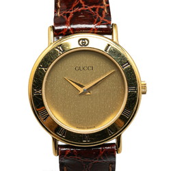 Gucci Roman Watch 3000.2.L Quartz Gold Dial Plated Leather Women's GUCCI