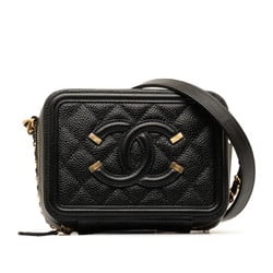 Chanel CC Filigree Chain Shoulder Bag Vanity Black Gold Caviar Skin Women's CHANEL