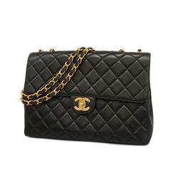 Chanel Shoulder Bag, Matelasse, Large Double Chain, Lambskin, Black, Women's