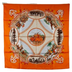 Hermes Carre 90 CAVALIERS PEULS Pool tribe riders scarf muffler orange multicolor silk women's HERMES