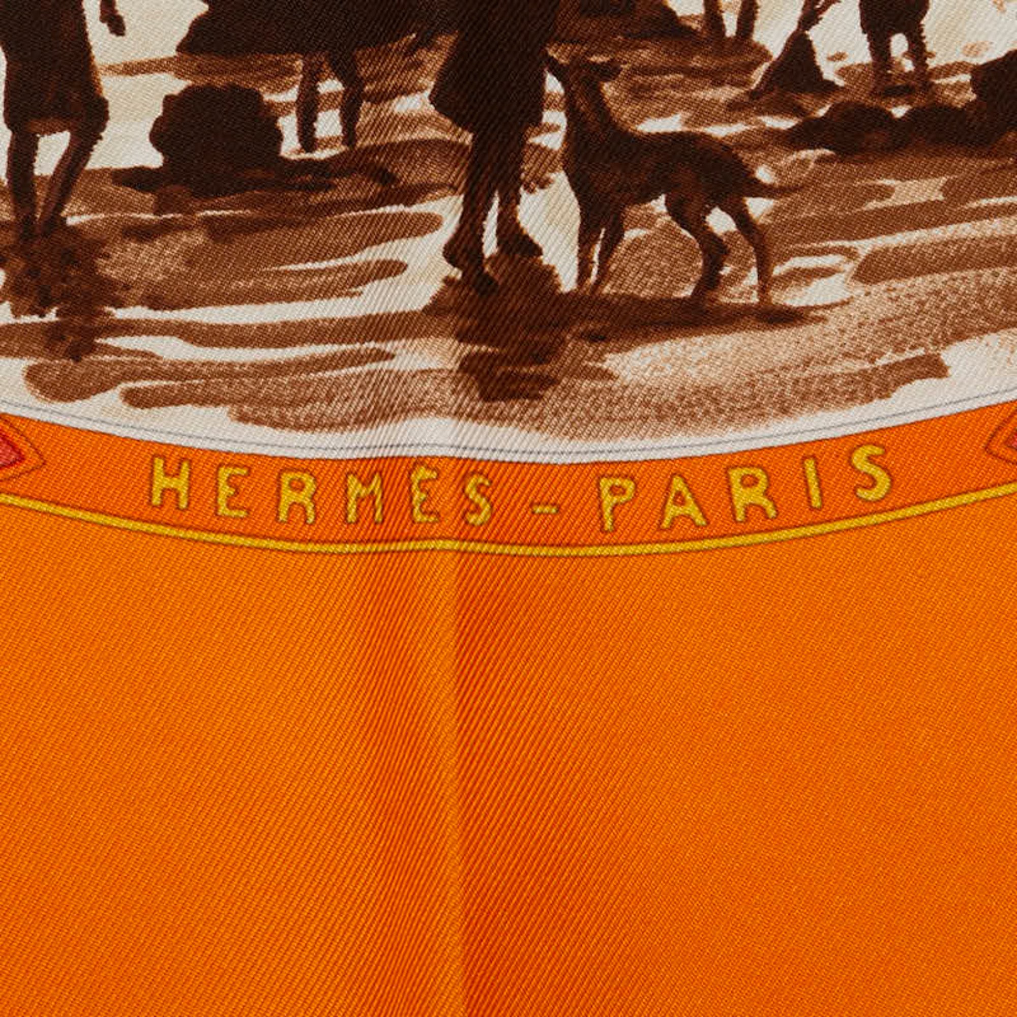 Hermes Carre 90 CAVALIERS PEULS Pool tribe riders scarf muffler orange multicolor silk women's HERMES