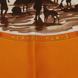 Hermes Carre 90 CAVALIERS PEULS Pool tribe riders scarf muffler orange multicolor silk women's HERMES