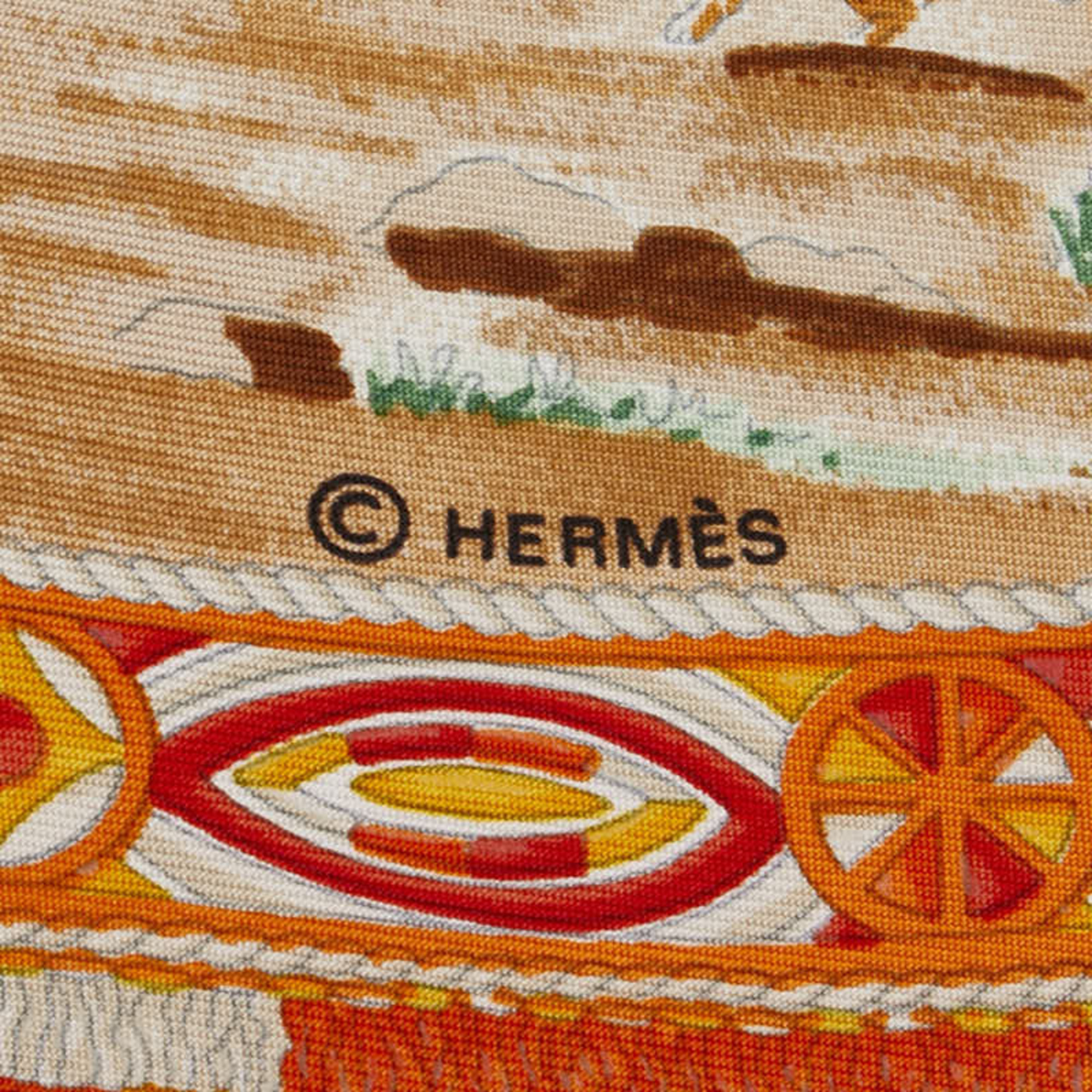 Hermes Carre 90 CAVALIERS PEULS Pool tribe riders scarf muffler orange multicolor silk women's HERMES