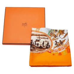 Hermes Carre 90 CAVALIERS PEULS Pool tribe riders scarf muffler orange multicolor silk women's HERMES