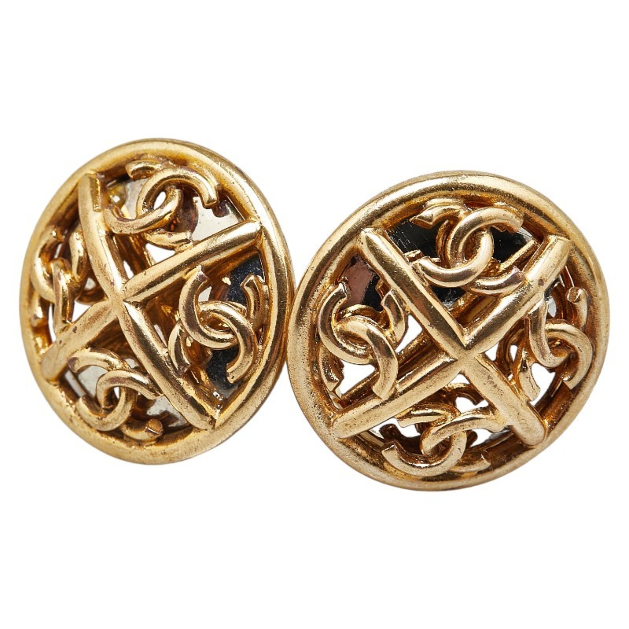 Chanel Coco Mark Earrings Gold Plated Women's CHANEL