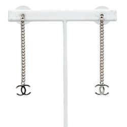 Chanel Coco Mark Long Chain Earrings Silver Metal Women's CHANEL