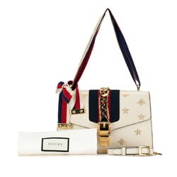 Gucci Sylvie Small Bee & Star Sherry Line Handbag Shoulder Bag 524405 White Leather Women's GUCCI