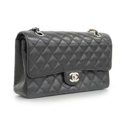 Chanel Shoulder Bag Matelasse W Flap Chain Caviar Skin Black Women's