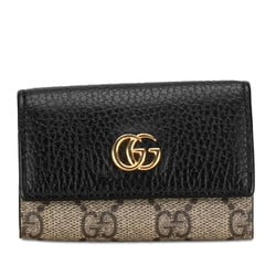 Gucci GG Supreme Petit Marmont Double G Key Case 6 Ring 456118 Black Leather PVC Women's GUCCI