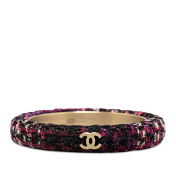Chanel Coco Mark Bangle Bracelet Multicolor Gold Tweed Plated Women's CHANEL