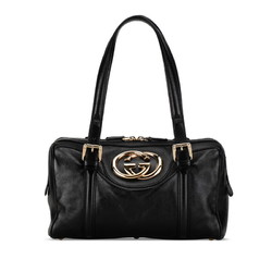 Gucci GG Marmont New Brit Double G Handbag 170009 Black Leather Women's GUCCI