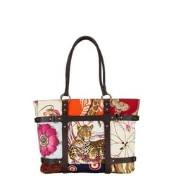 Salvatore Ferragamo Animal Print Tote Bag Handbag Brown Multicolor Nylon Leather Women's
