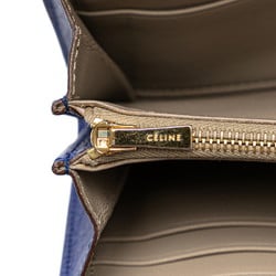 CELINE Large Flap Multi-Function Long Wallet Blue Leather Women's
