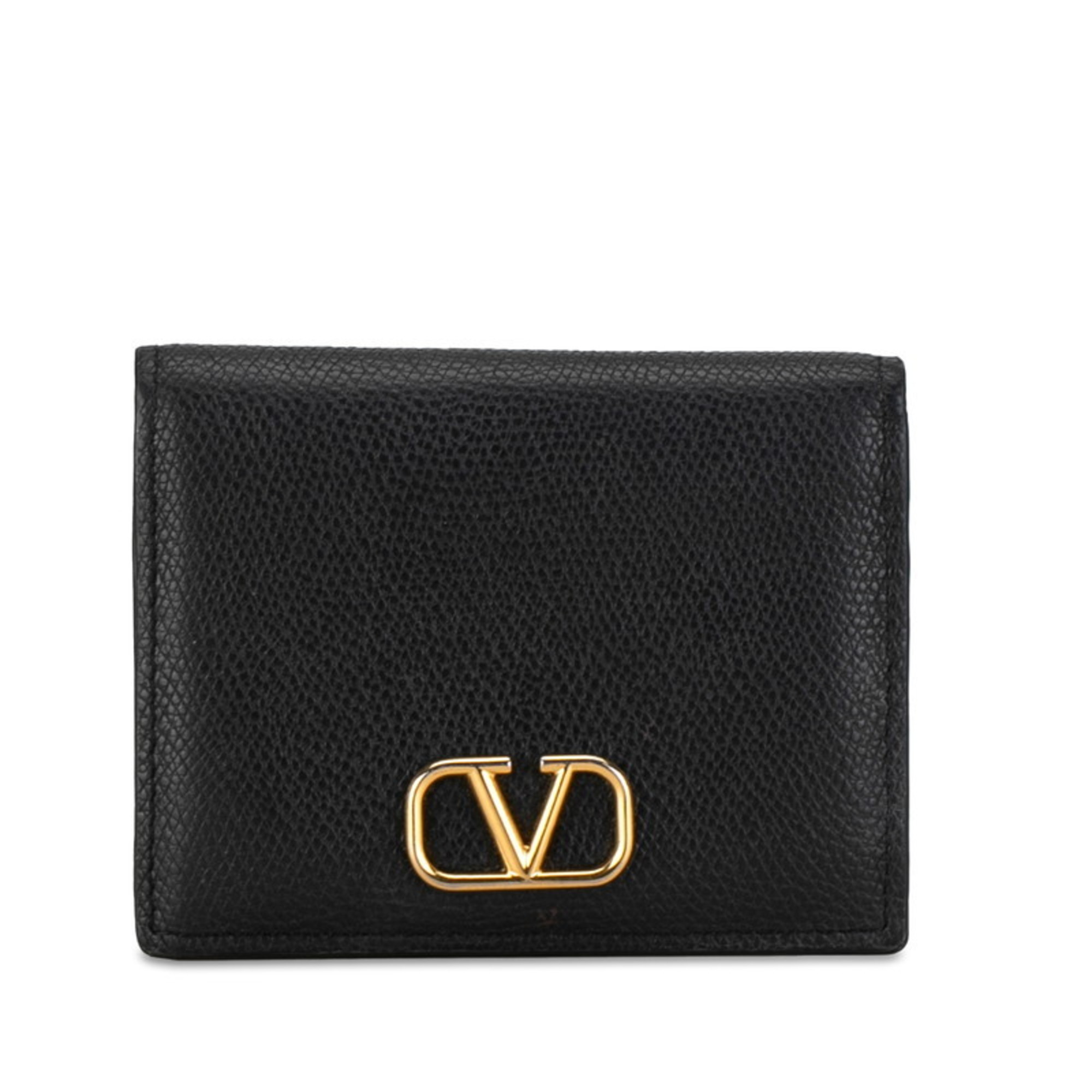 Valentino V Signature Bi-fold Wallet Compact Black Leather Women's