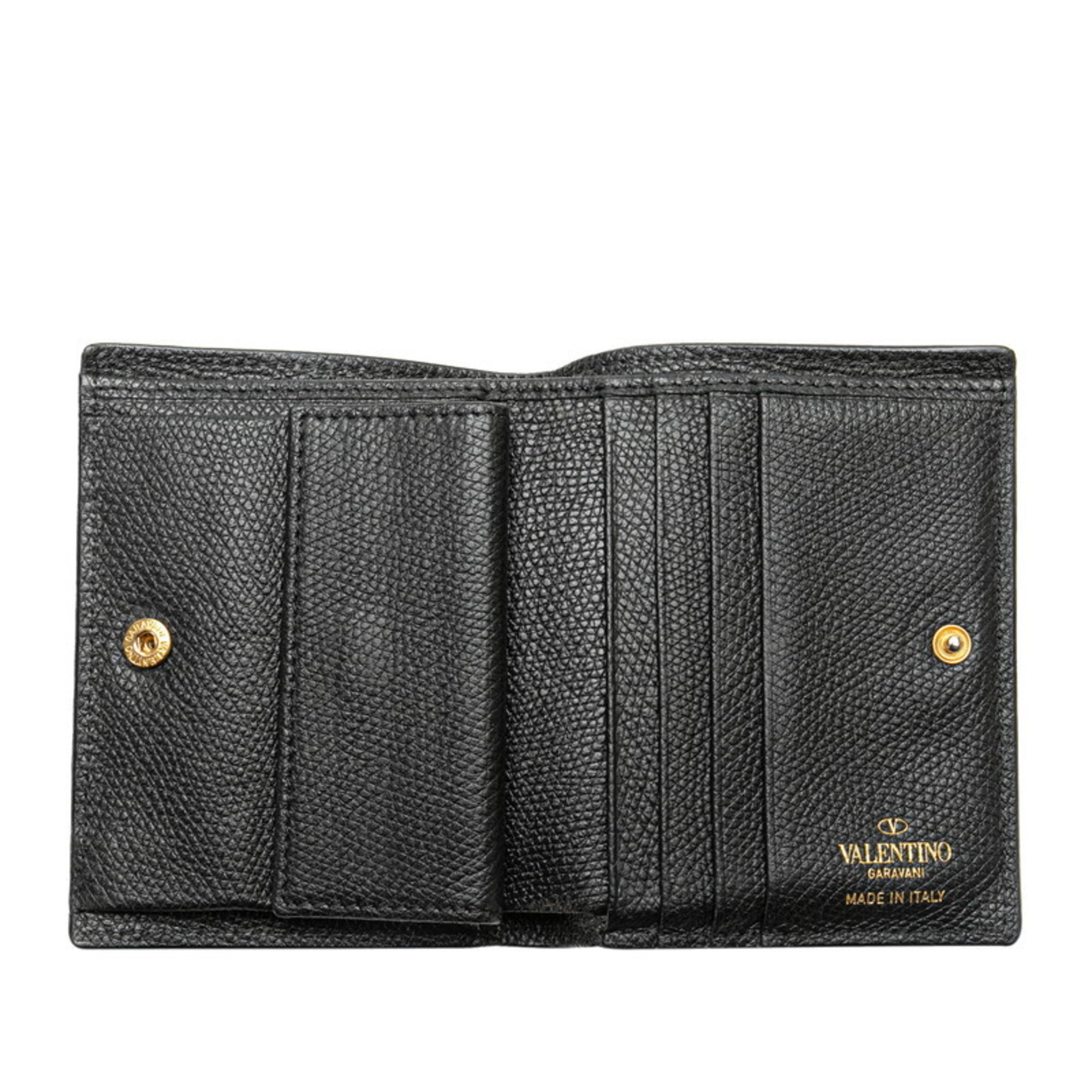 Valentino V Signature Bi-fold Wallet Compact Black Leather Women's