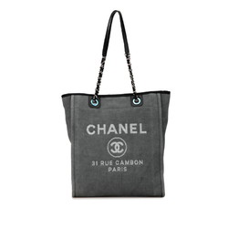 Chanel Deauville PM Tote Bag A66939 Grey Black Canvas Leather Women's CHANEL