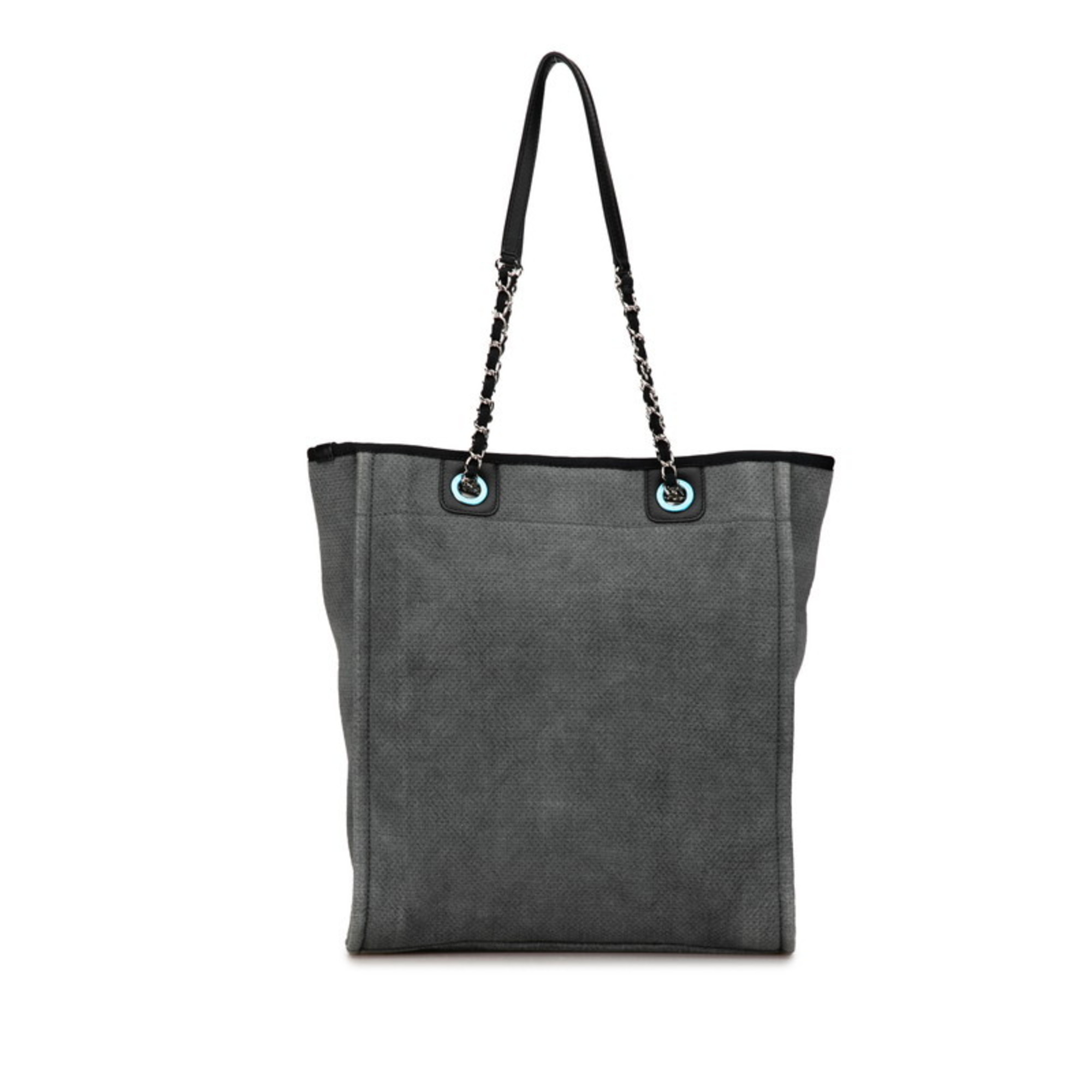 Chanel Deauville PM Tote Bag A66939 Grey Black Canvas Leather Women's CHANEL