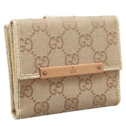 Gucci GG Canvas Bi-fold Wallet Compact 112716 Beige Brown Leather Women's GUCCI