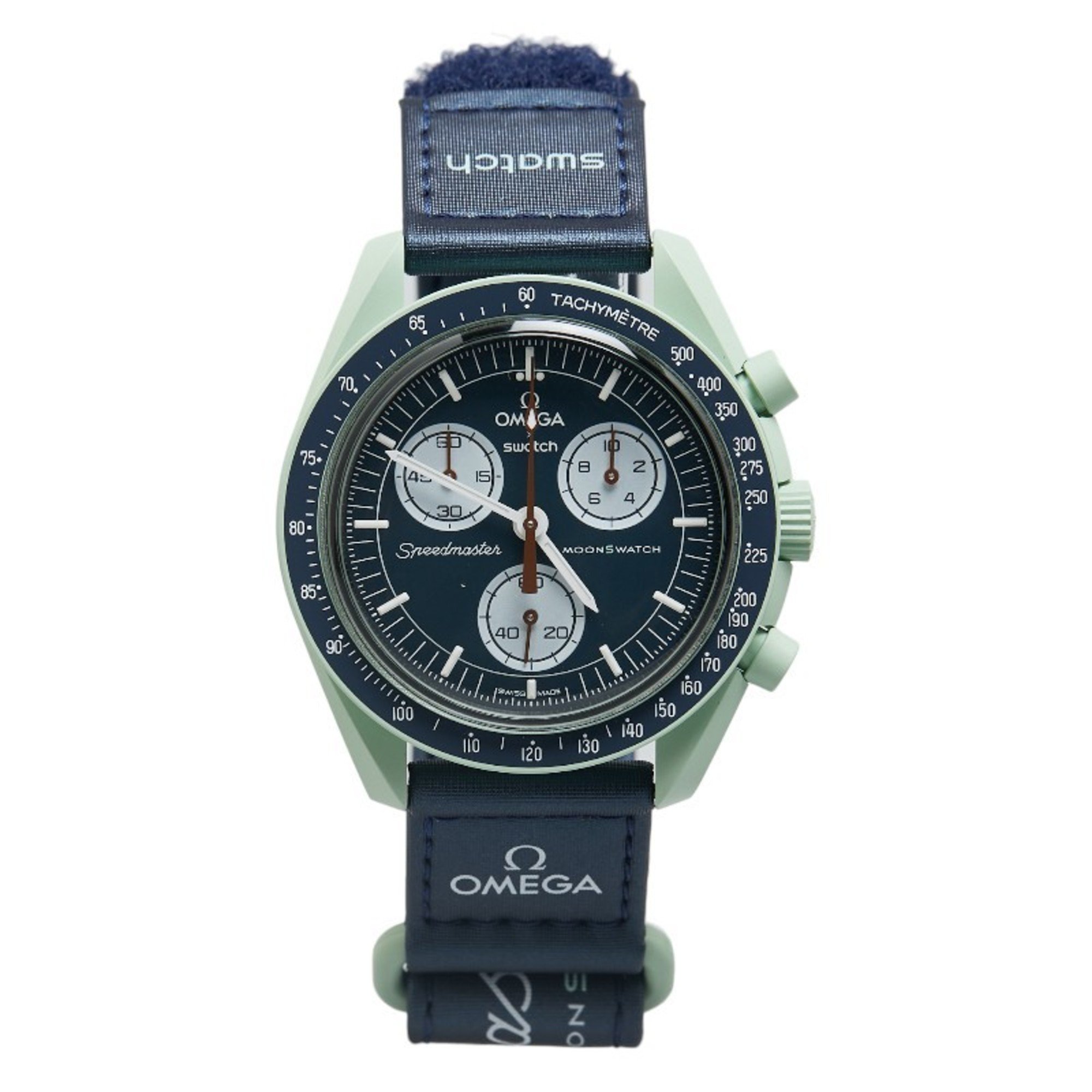 Swatch Speedmaster Collaboration Moonwatch Mission on Earth Wristwatch S033G100 Quartz Navy Dial Stainless Steel Canvas Bio Ceramic Men's