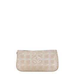 Chanel New Travel Line Coco Mark Pouch Beige Canvas Leather Women's CHANEL