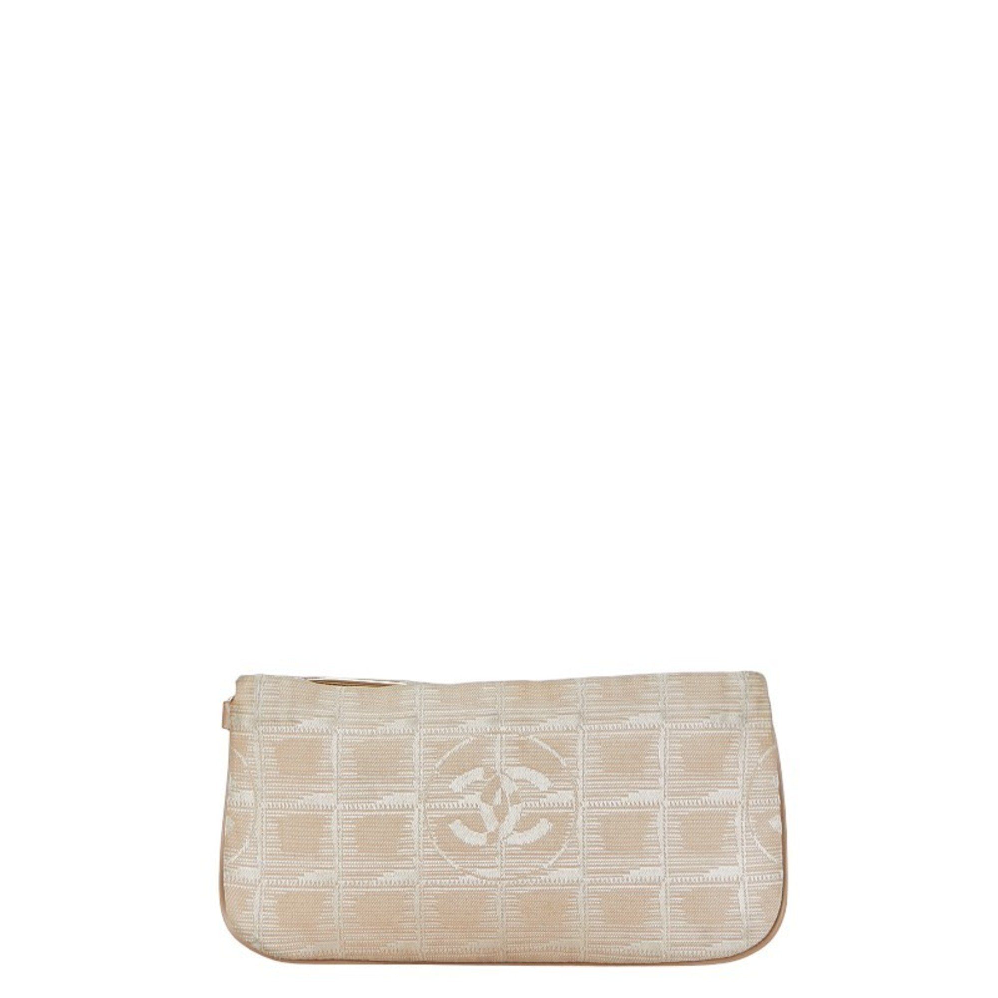 Chanel New Travel Line Coco Mark Pouch Beige Canvas Leather Women's CHANEL