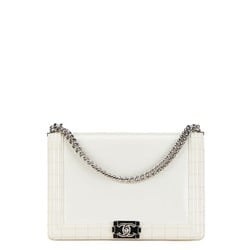 CHANEL Boy Chanel Coco Mark Chain Shoulder Bag White Enamel Women's