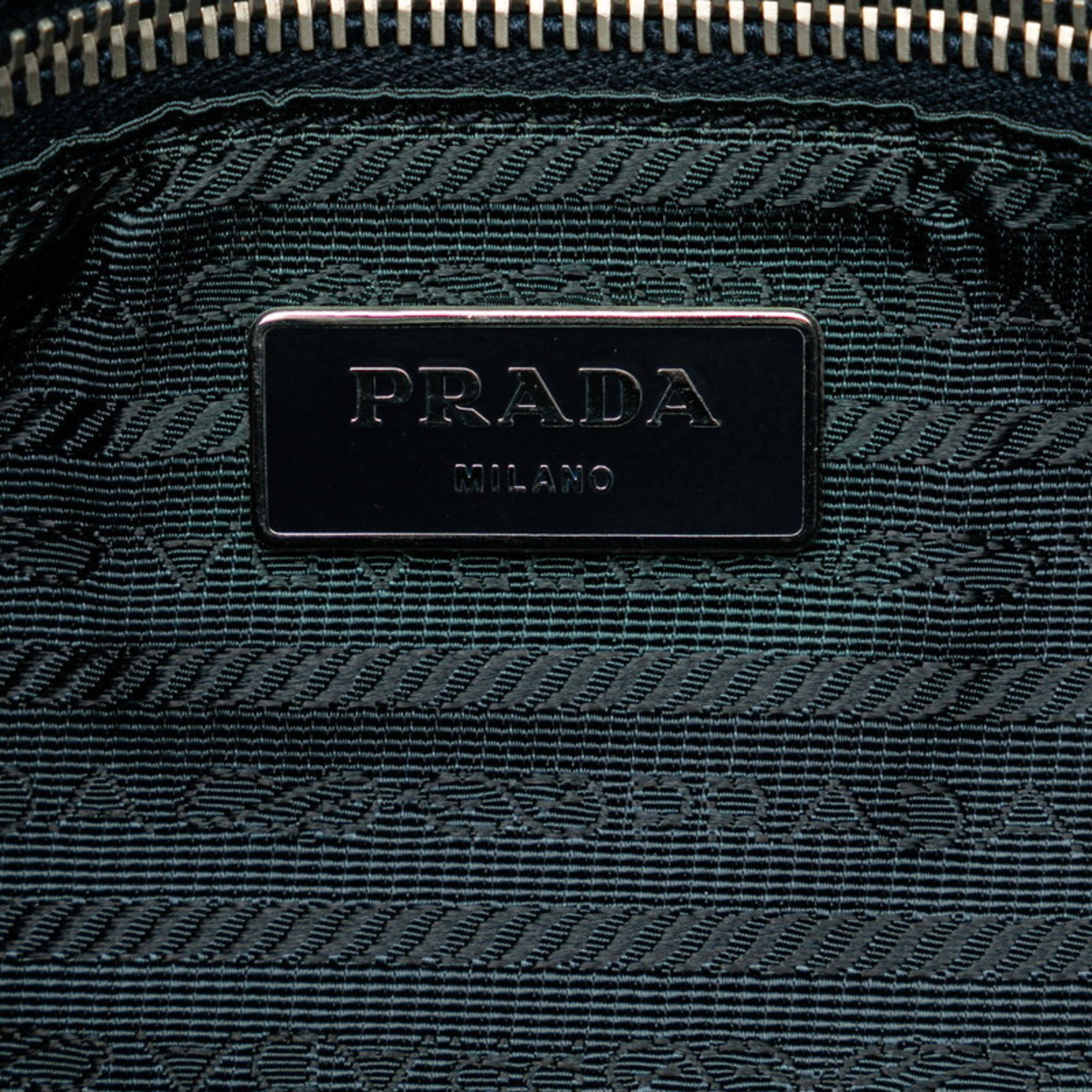 Prada Triangle Plate Saffiano Tote Bag Shoulder Blue Brown Canvas Leather Women's PRADA