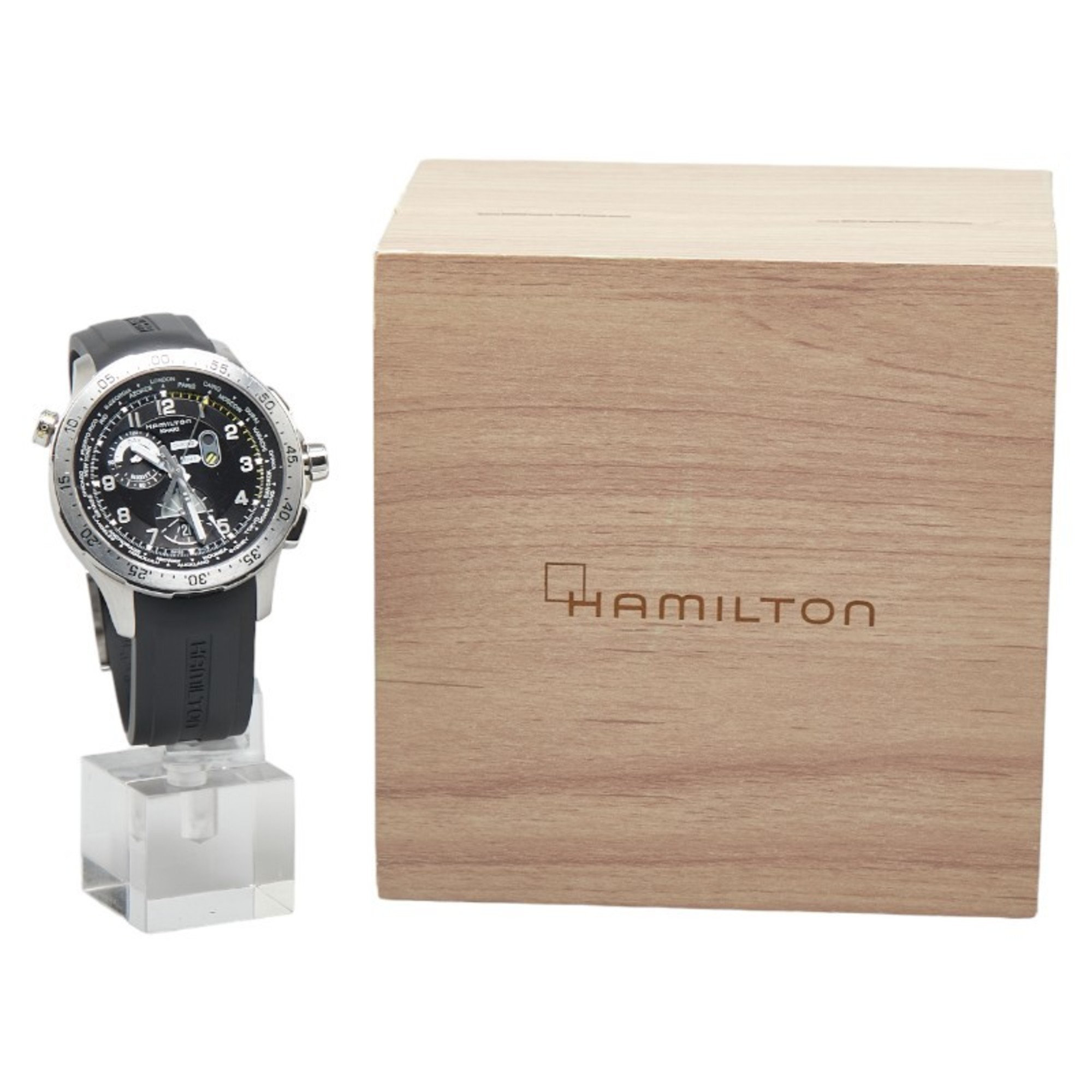 Hamilton Khaki Aviation World Timer Watch H767140 Quartz Black Dial Stainless Steel Rubber Men's HAMILTON