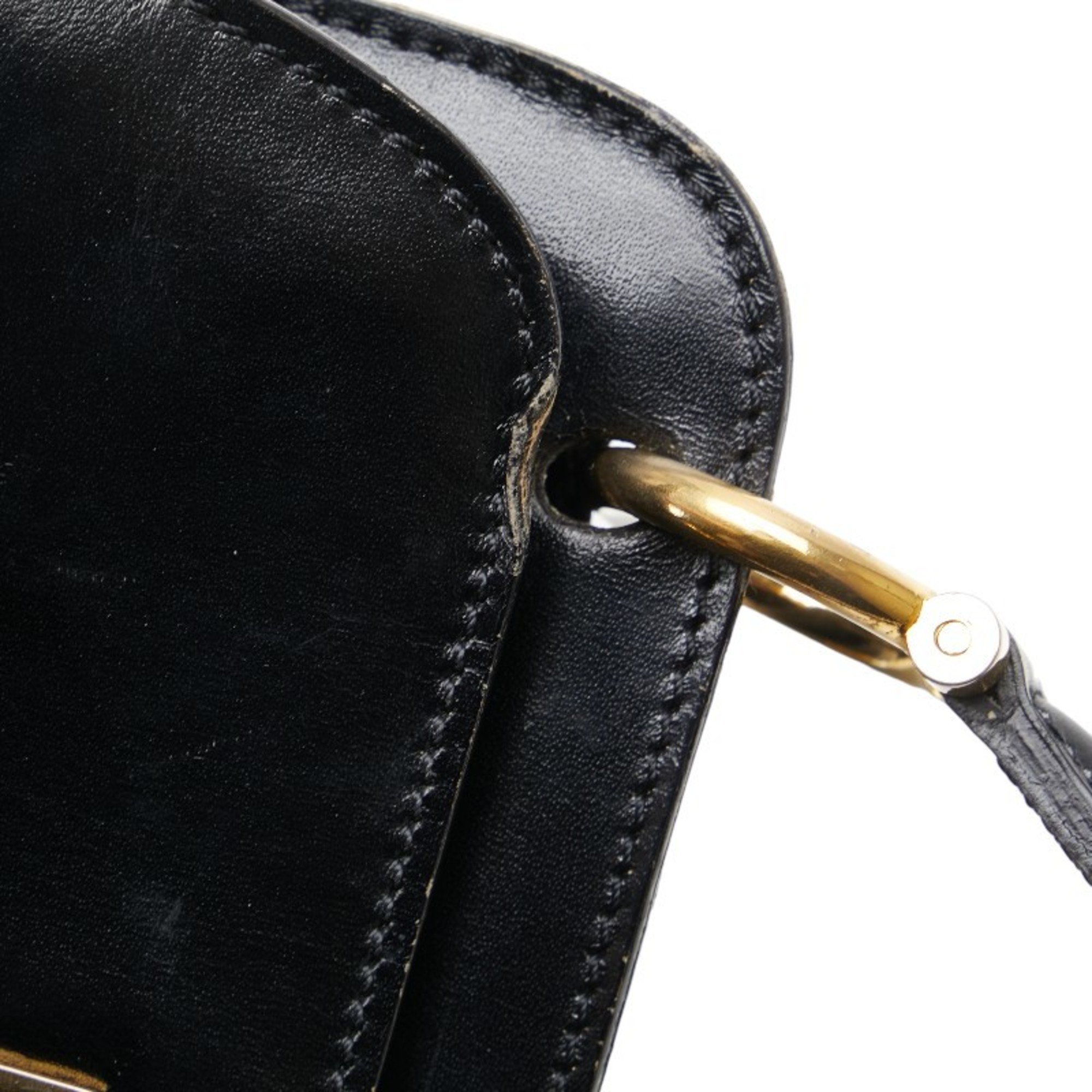 Celine Double Face Ring Hardware Handbag Black Leather Women's CELINE