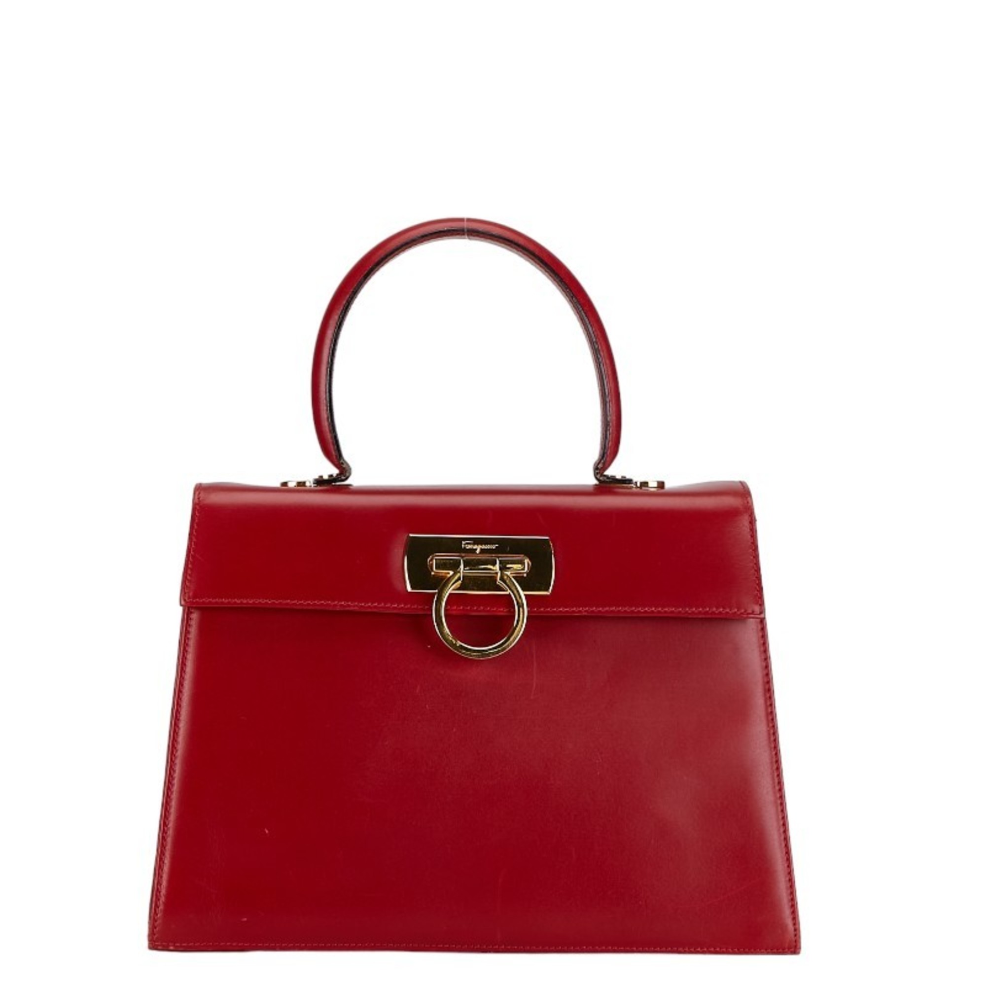 Salvatore Ferragamo Gancini Handbag Shoulder Bag Red Leather Women's