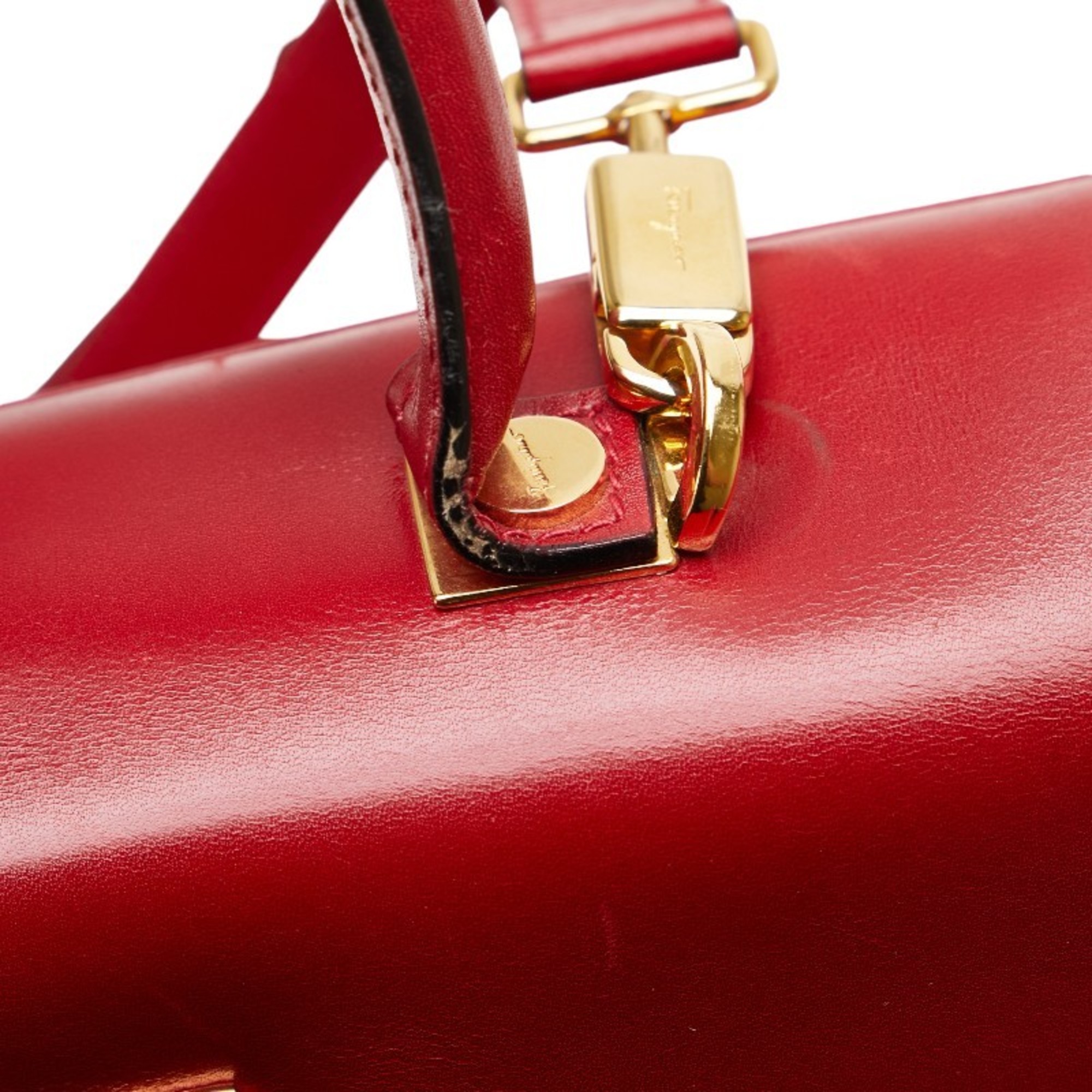 Salvatore Ferragamo Gancini Handbag Shoulder Bag Red Leather Women's